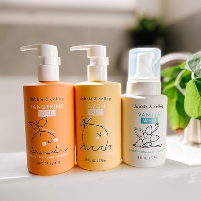 Dabble & Dollop Citrus Kiss Bundle, Natural Bubble Bath, Body Wash & Shampoo for Kids, USA-made, Paraben & Sulfate Free, Vegan, Gluten-Free, Tear-Free, Tangerine, Vanilla, Lemon (Set of 3) - Image 3